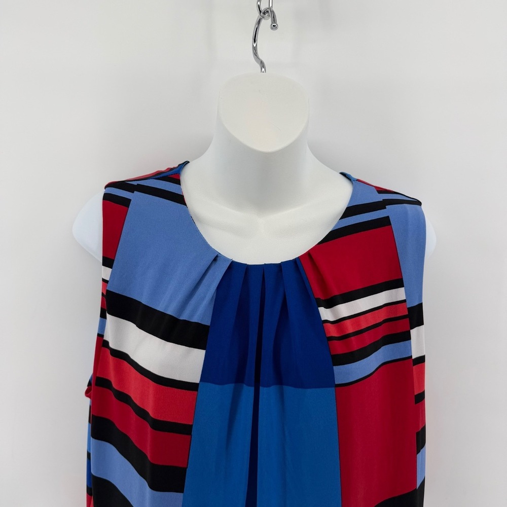 Calvin Klein Colorblock Sleeveless Blouse Blue Red Striped‎ Top Womens XL - Picture 3 of 11
